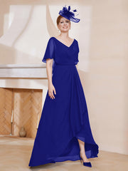 Robe Plissée en Mousseline à Col en V avec Manches Flottantes Bleu Royale Grande Taille