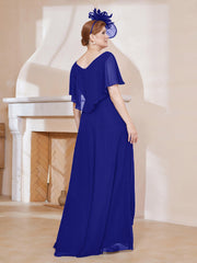 Robe Plissée en Mousseline à Col en V avec Manches Flottantes Bleu Royale Grande Taille