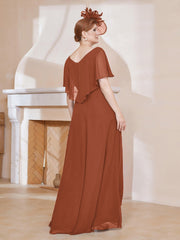 Robe Plissée en Mousseline à Col en V avec Manches Flottantes Rouille