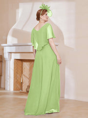 Robe Plissée en Mousseline à Col en V avec Manches Flottantes Sauge Grande Taille