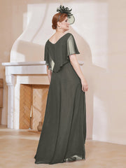Robe Plissée en Mousseline à Col en V avec Manches Flottantes Gris Acier