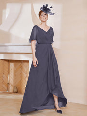 Robe Plissée en Mousseline à Col en V avec Manches Flottantes Orageux Grande Taille