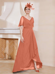 Robe Plissée en Mousseline à Col en V avec Manches Flottantes Crépuscule Grande Taille