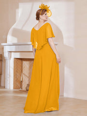 Robe Plissée en Mousseline à Col en V avec Manches Flottantes Mandarine