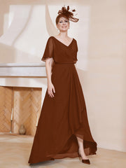 Robe Plissée en Mousseline à Col en V avec Manches Flottantes Terracotta Grande Taille