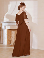 Robe Plissée en Mousseline à Col en V avec Manches Flottantes Terracotta Grande Taille