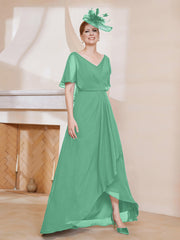 Robe Plissée en Mousseline à Col en V avec Manches Flottantes Turquoise