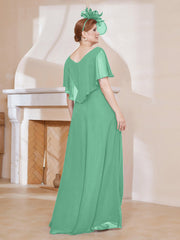 Robe Plissée en Mousseline à Col en V avec Manches Flottantes Turquoise Grande Taille