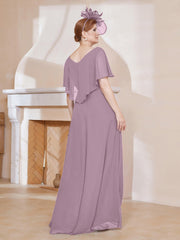 Robe Plissée en Mousseline à Col en V avec Manches Flottantes Vintage Mauve