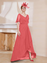 Robe Plissée en Mousseline à Col en V avec Manches Flottantes Pastèque Grande Taille