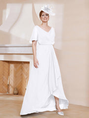 Robe Plissée en Mousseline à Col en V avec Manches Flottantes Blanc Grande Taille