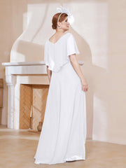 Robe Plissée en Mousseline à Col en V avec Manches Flottantes Blanc