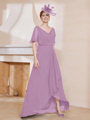 Robe Plissée en Mousseline à Col en V avec Manches Flottantes Glycine Grande Taille