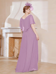 Robe Plissée en Mousseline à Col en V avec Manches Flottantes Glycine