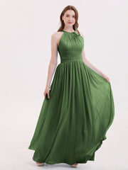 Robes avec Double Bretelle Licou Longue Mousseline Olive Verte Grande Taille