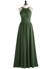 Robes avec Double Bretelle Licou Longue Mousseline Olive Verte Grande Taille