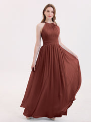 Robes avec Double Bretelle Licou Longue Mousseline terracotta