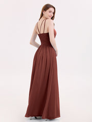 Robes avec Double Bretelle Licou Longue Mousseline terracotta Grande Taille