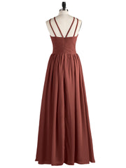 Robes avec Double Bretelle Licou Longue Mousseline terracotta Grande Taille
