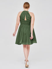 Mousseline Licou Robes Courtes De Demoiselle d'Honneur Olive Verte Grande Taille