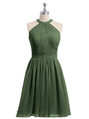 Mousseline Licou Robes Courtes De Demoiselle d'Honneur Olive Verte Grande Taille