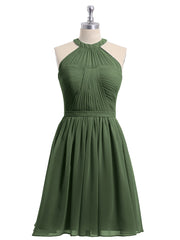 Mousseline Licou Robes Courtes De Demoiselle d'Honneur Olive Verte