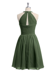 Mousseline Licou Robes Courtes De Demoiselle d'Honneur Olive Verte Grande Taille