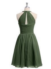 Mousseline Licou Robes Courtes De Demoiselle d'Honneur Olive Verte