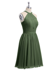 Mousseline Licou Robes Courtes De Demoiselle d'Honneur Olive Verte