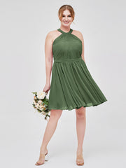 Mousseline Licou Robes Courtes De Demoiselle d'Honneur Olive Verte Grande Taille