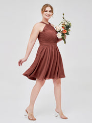 Mousseline Licou Robes Courtes De Demoiselle d'Honneur terracotta Grande Taille