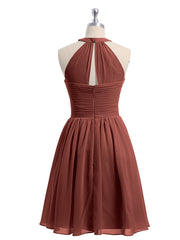Mousseline Licou Robes Courtes De Demoiselle d'Honneur terracotta Grande Taille