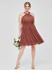 Mousseline Licou Robes Courtes De Demoiselle d'Honneur terracotta Grande Taille