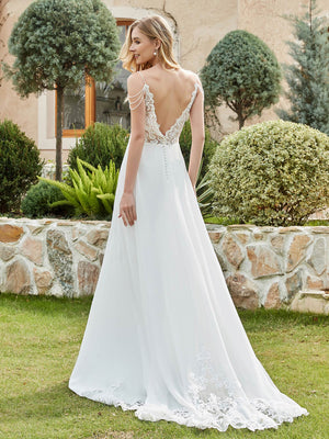 Robe De Mariée En Tulle TSxuelian - Bretelles Spaghetti, Col En V, Ligne A - Taille Mannequin