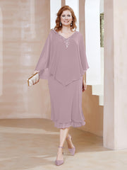 Robe Fourreau en Mousseline à Col en V Longueur de Mollet Dusk