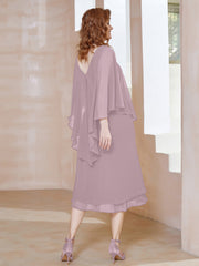 Robe Fourreau en Mousseline à Col en V Longueur de Mollet Dusk