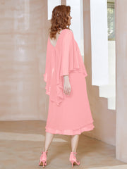 Robe Fourreau en Mousseline à Col en v Longueur de Mollet Flamant Grande Taille