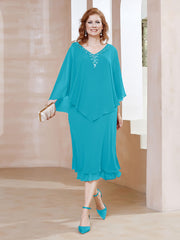 Robe Fourreau en Mousseline à Col en v Longueur de Mollet Jade Grande Taille