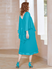 Robe Fourreau en Mousseline à Col en v Longueur de Mollet Jade Grande Taille
