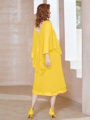 Robe Fourreau en Mousseline à Col en v Longueur de Mollet Souci Grande Taille