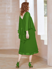 Robe Fourreau en Mousseline à Col en V Longueur de Mollet Mousse
