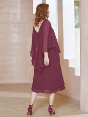 Robe Fourreau en Mousseline à Col en V Longueur de Mollet Mûre