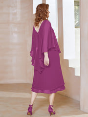 Robe Fourreau en Mousseline à Col en v Longueur de Mollet Orchidee Grande Taille