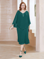 Robe Fourreau en Mousseline à Col en v Longueur de Mollet Paon Grande Taille
