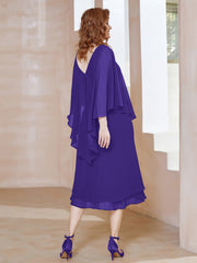 Robe Fourreau en Mousseline à Col en v Longueur de Mollet Régence Grande Taille
