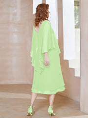Robe Fourreau en Mousseline à Col en v Longueur de Mollet Sauge Grande Taille