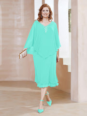 Robe Fourreau en Mousseline à Col en v Longueur de Mollet Spa Grande Taille