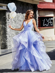 Robe de Soirée Princesse en Tulle à Col en V Longueur au Sol Lavande