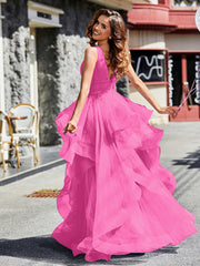 Robe de Soirée Princesse en Tulle à Col en V Longueur au Sol Azalée
