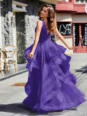 Robe de Soirée Princesse en Tulle à Col en V Longueur au Sol Régence Grande Taille